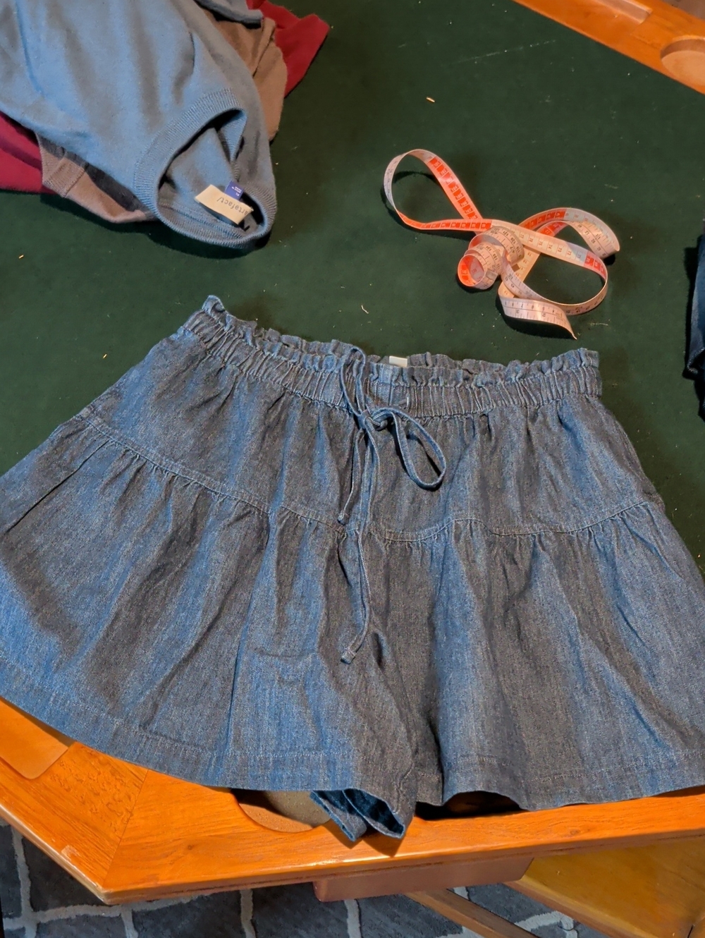 Women's Tiered Chambray Skort with Drawstring - Blue